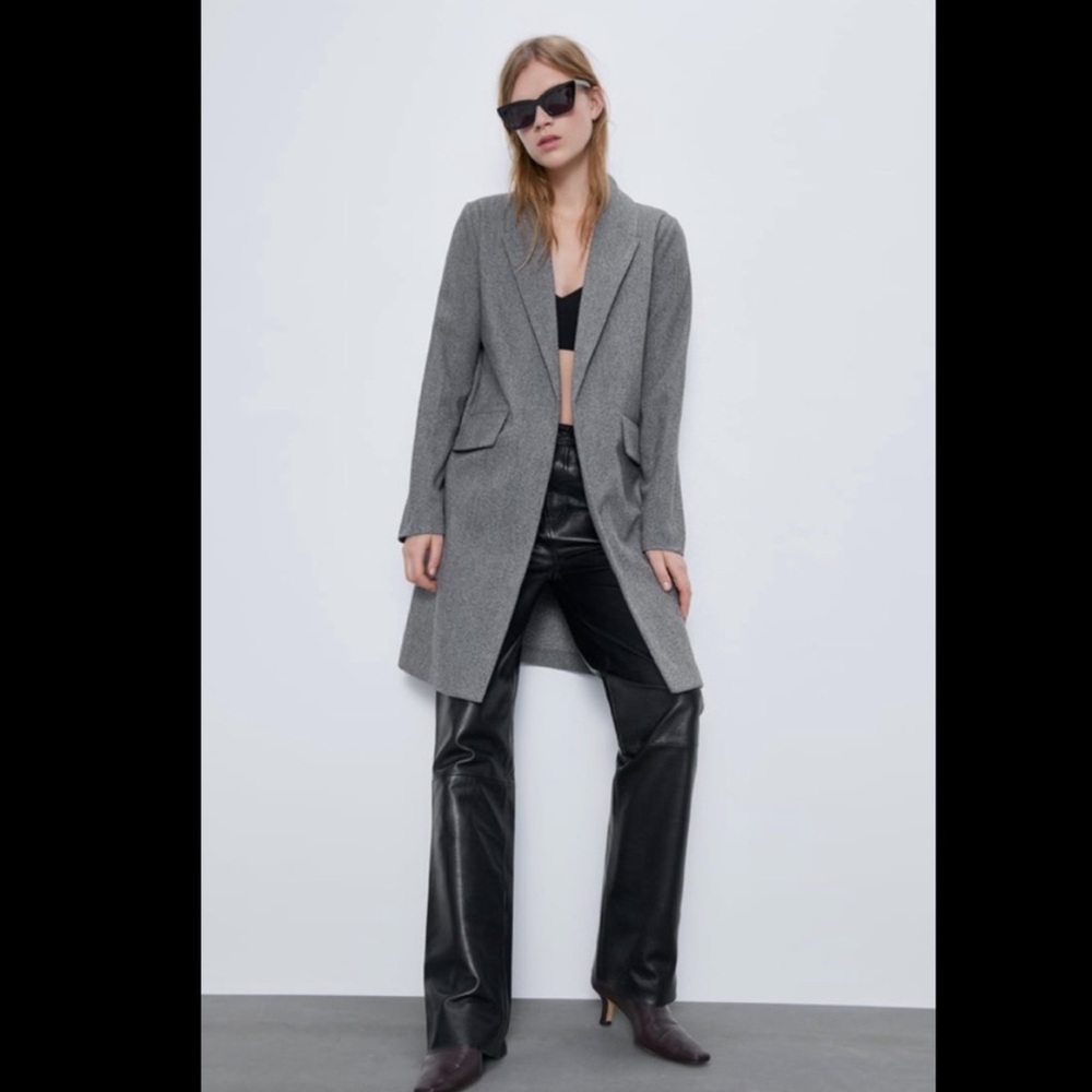 Zara Herringbone Long Blazer Jacket -Size Small